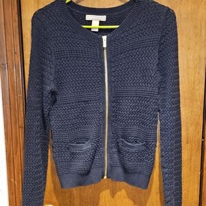 Banana Republic Women's Long Sleeve Dark Blue Pockets Zip Up Sweater/Cardigan Xs